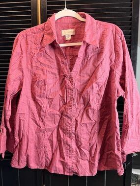 CJ Banks Rose Pink Button-Front Long Sleeve Shirt